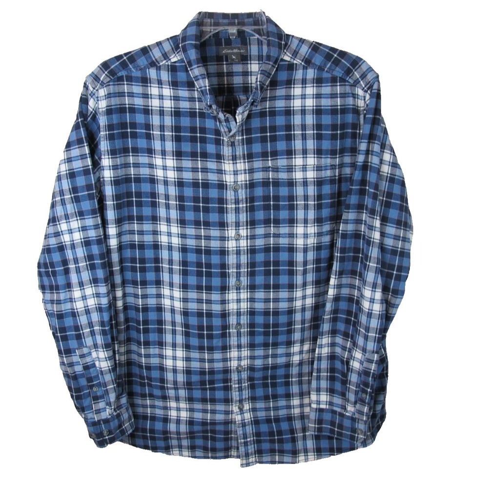 Eddie Bauer Relaxed Fit Long Sleeve Button Down Flannel Shirt Men's XLT‎ Blue